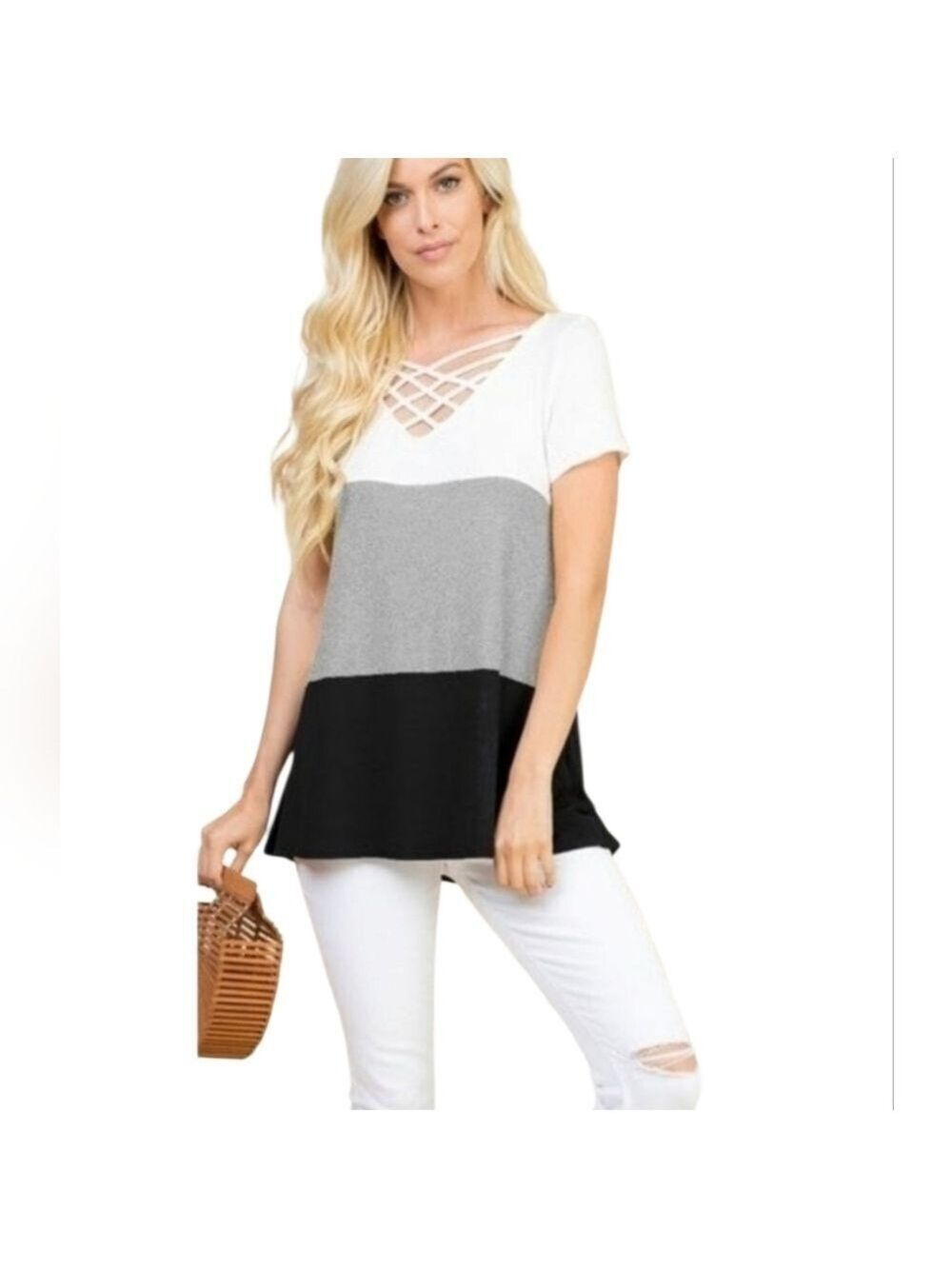 TRÏBE Color Block Short Sleeve Top Size 3XL NWT